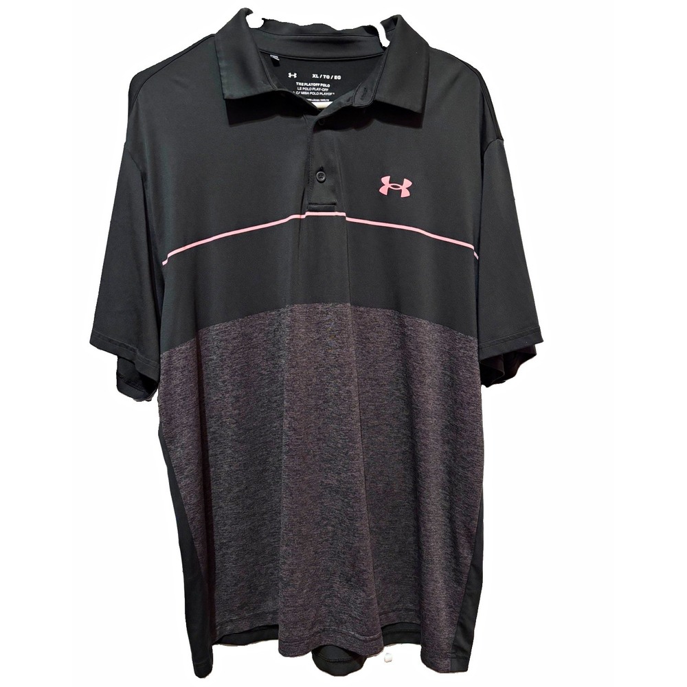 Under Armour The Playoff Polo Men's XL Black Gray Pink Colorblock Collared SS
